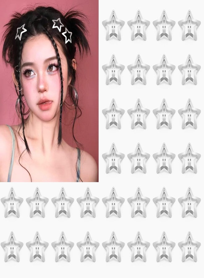 Isvo 32 PCS 1.22" Star Hair Clips, Y2K Accessories, Non-Slip Metal Snap Silver Barrettes for Kids & Girls & Women kpop Styling - Image 1